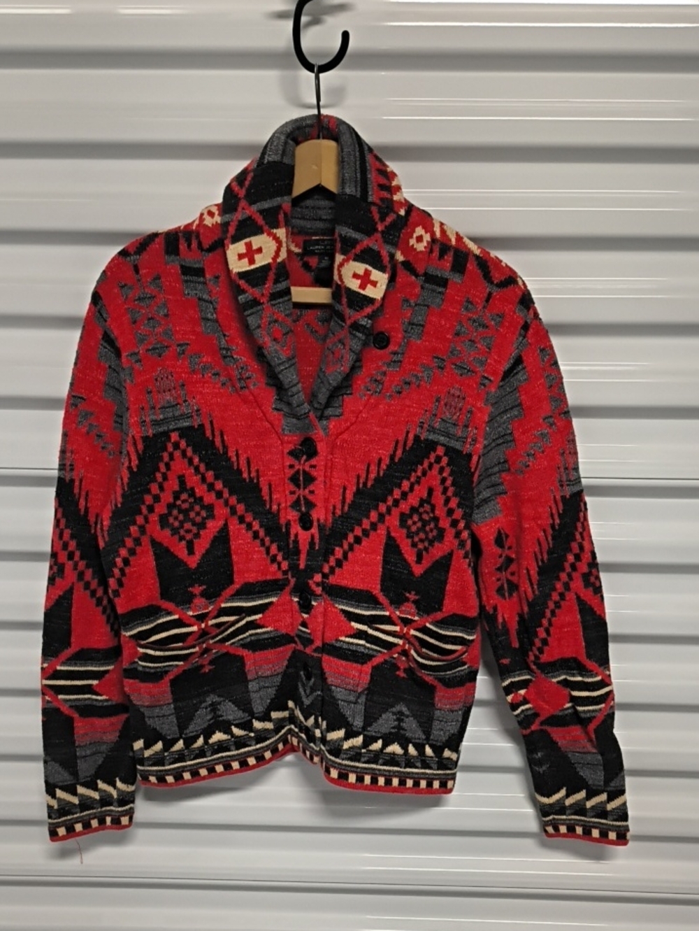 Lauren Ralph Lauren LRL Women's Aztec Shawl Southwest Cardigan Sweater Medium
